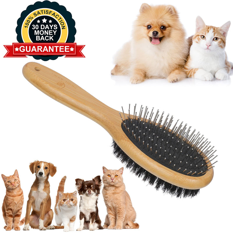 Dog & Cat Brush Slicker Grooming Combo Double Sides Elegant Bristle & Round Pin Detangles & Softens Coat for Shedding Short Medium Long Hair Remove Loose Hair, Fur & Dirt - PawsPlanet Australia