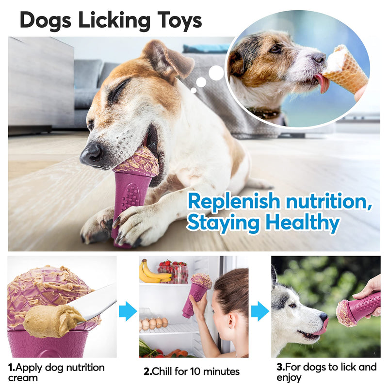 PETAOWU-Dog Toys for Aggressive Chewers 2-8 Years Old - Squeaky Dog Toys -Enhance Nutrition - Exercise Exertion - Dog Teeth Cleaning-Dog Toys for Large Dogs Purple Ice Cream - PawsPlanet Australia