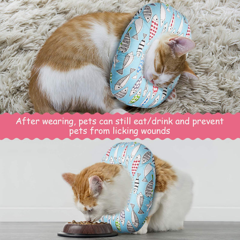 [Australia] - CROWNY Adjustable Cat Recovery Collar Soft Cone for Cat’s Head Wound Healing Protective Cone After Surgery Elizabethan Collars for Pets Kitten and Small Dogs Blue fish 