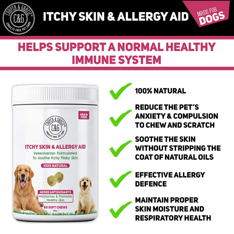 C&G Pets | ANTI-ITCH SUPPLEMENT FOR DOGS 60 SOFT CHEWS | ITCHY SKIN AND SKIN ALLERGIES | MAINTAINS SKIN MOISTURE & MAINTAINS RESPIRATORY HEALTH | SUPPORTS IMMUNE SYSTEM | VETERINARIAN FORMULATED Dog Itchy Skin & Allergy Aid - PawsPlanet Australia