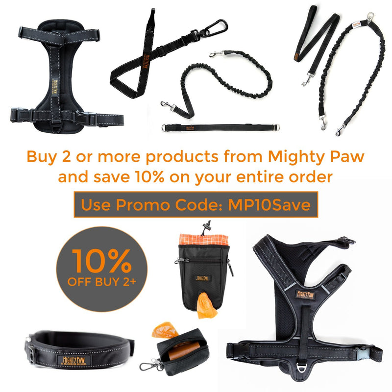 [Australia] - Mighty Paw BungeeX2 Double Dog Leash, Premium Quality Dog Leash, Comfort Force Absorbing Bungee Handle 30-100 Black 