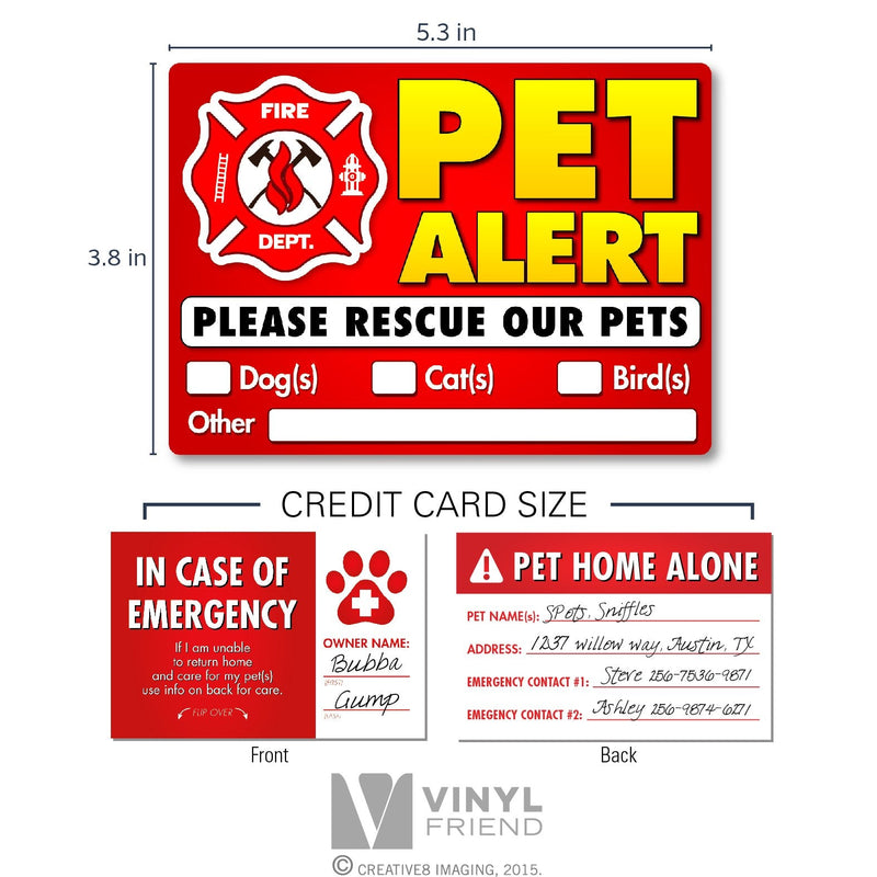 Vinyl Friend Pet Alert Stickers- FIRE Safety Alert and Rescue (5 Pack) - Save Your Pets encase of Emergency or Danger Pets in Home for Windows, Doors Sign Small Disp - PawsPlanet Australia