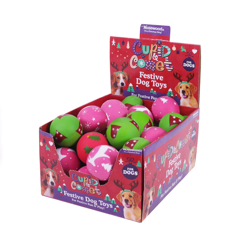 Rosewood Festive Rubber Dog Ball - Assorted Designs (1 Ball Supplied) - PawsPlanet Australia