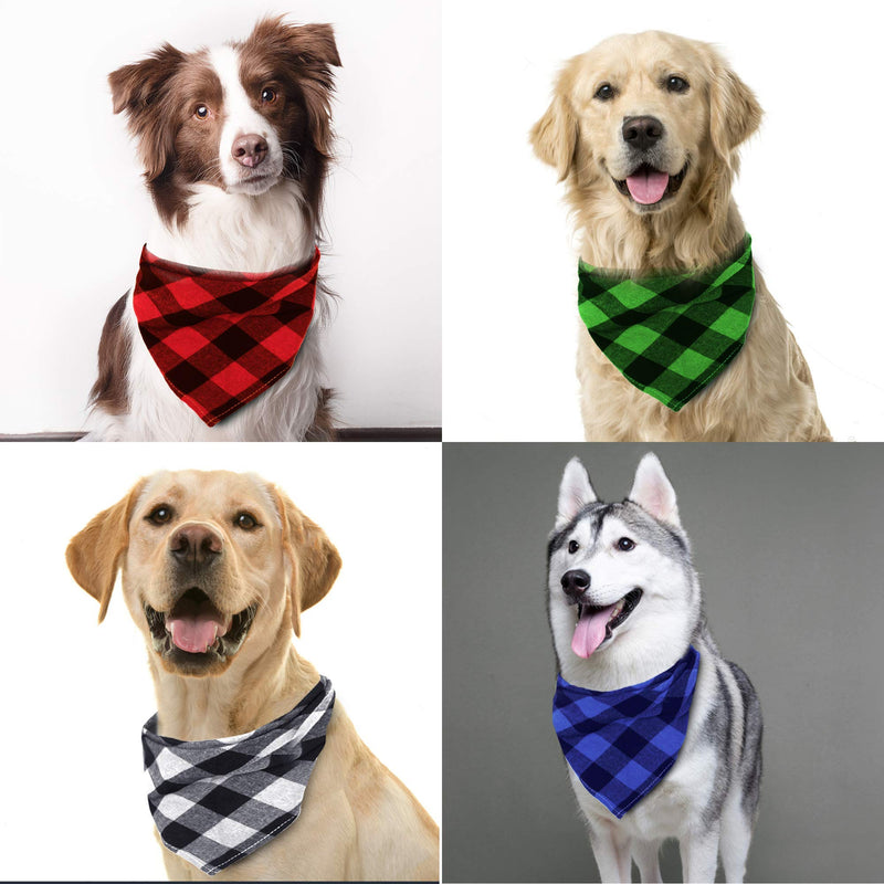 Dog Bandanas, 4pcs Washable Cotton Plaid Dog Scarf, Triangle Kerchief Dog Bibs, Accessories for Small Medium Large Sized Dogs Cat Pet (Red, Black, Blue, Green) - PawsPlanet Australia