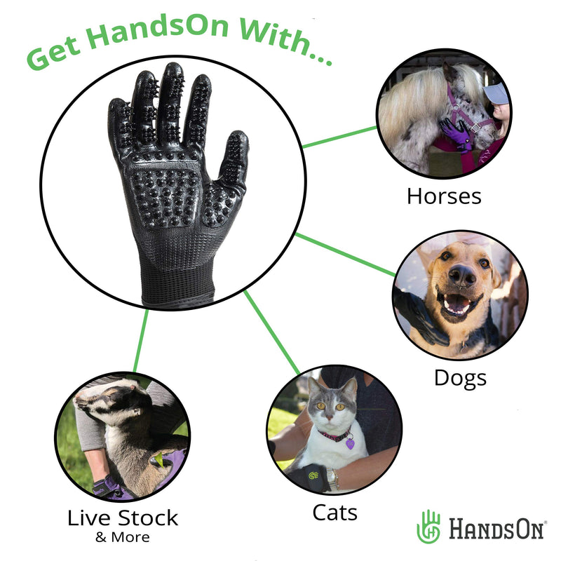 [Australia] - HandsOn Pet Grooming Gloves - Patented #1 Ranked, Award Winning Shedding, Bathing, & Hair Remover Gloves - Gentle Brush for Cats, Dogs, and Horses Black Small 