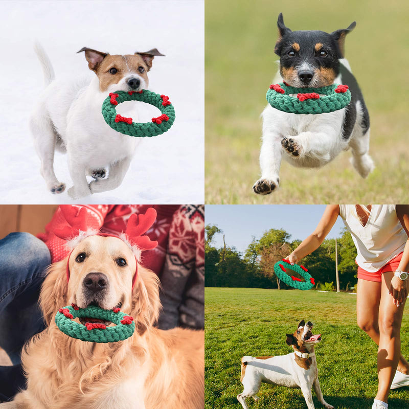 [Australia] - 2 Pieces Christmas Dog Chew Toys Pet Durable Chewing Toys Puppy Teething Toys Chewing Ropes Tooth Cleaning Toy for Small and Medium Dogs 