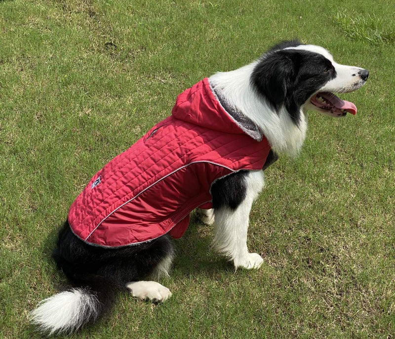 Rantow Waterproof Dog Coat with Removable Hood | Harness/Collar Hole | Reflective Small Medium Large Dogs Jacket Winter Warm Vest Fleece Lining Cozy Stormguard Puppy Outfit Pet Apparel | 5 Colors & 7 M Red - PawsPlanet Australia