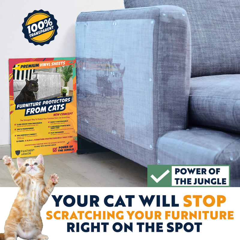 [Australia] - Panther Armor Furniture Protectors from Cat Scratch - 8(Eight)-Pack – Couch Guards for Cats - 4-Pack XL 17"L 12"W + 4-Pack Large 17"L 10"W Cat Scratch Deterrent - Couch Corner Cat Scratch Repellent 