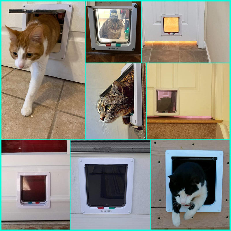 Cat Door (Outer Size 9.48" x 9.25"),Magnetic Pet Door Kit White,Weatherproof Pet Doors for Cats & Doggie, 4 Way Locking Cat Flap Door for Interior Exterior Doors, Easy Installation, for Window & Wall - PawsPlanet Australia