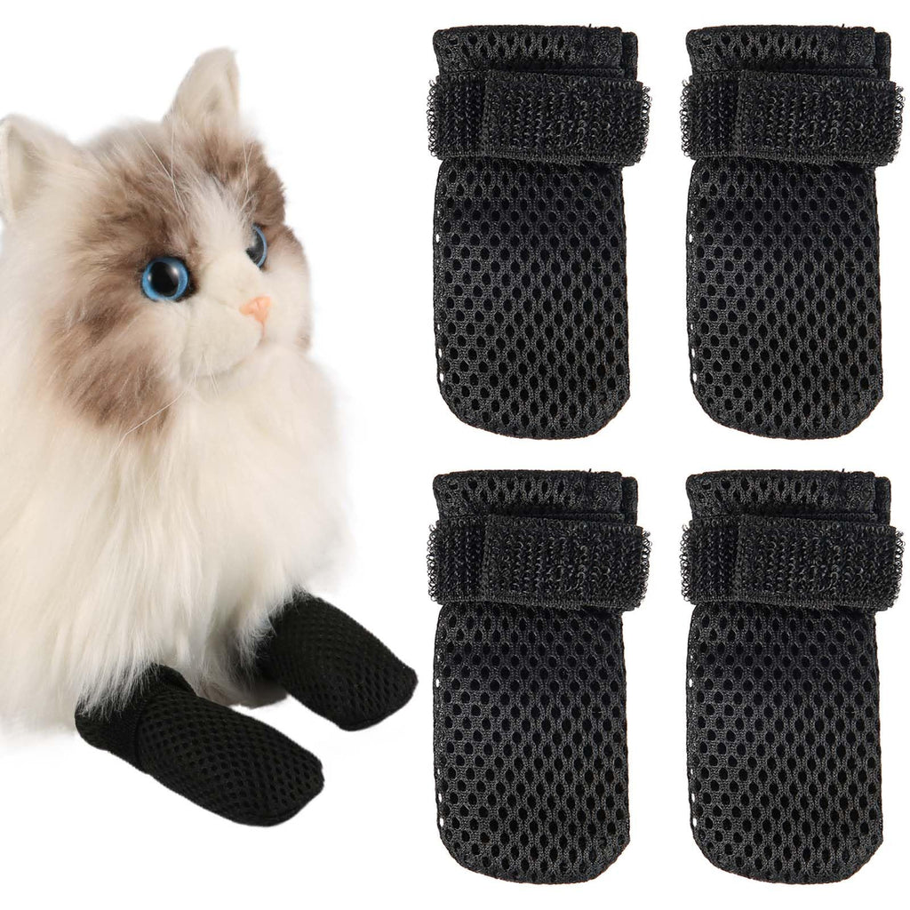 4pcs Anti Scratch Cat Mittens, Adjustable Mesh Cat Shoes, Breathable Cat Paw Protector, Cat Boots for Bathing Pets, Cutting Nails, Checking (XL, Black) XL - PawsPlanet Australia