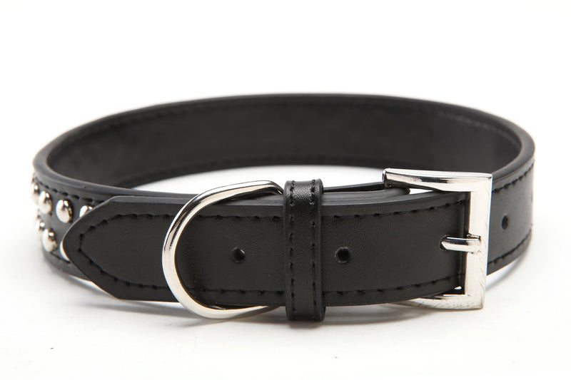 BINGPET Real Split Leather Studded Pet Dog Collar XL Black - PawsPlanet Australia