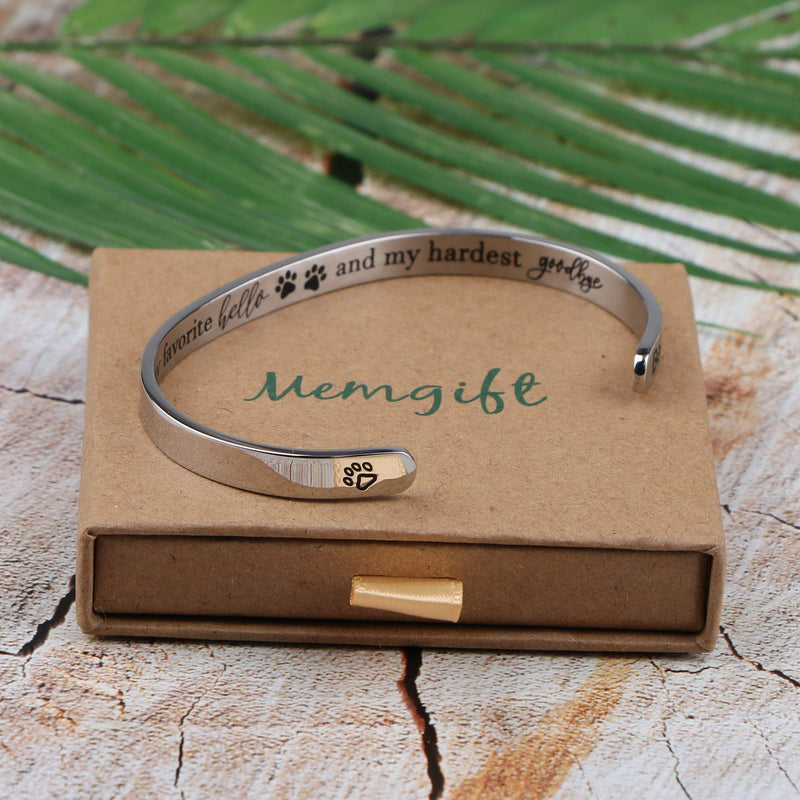 MEMGIFT Dog Memorial Bracelet for Women Girls Remembrance Sympathy Memory Loss of Beloved Pets Jewelry Gifts for Pet Cats Dogs Mom Lovers Stainless Steel Dog Paw Personalized Name Cuff Bangle Abby - PawsPlanet Australia