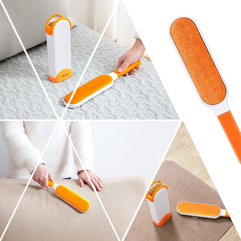 Adoric Pet Hair Remover Brush, Lint Brush for Dog & Cat, Double Sided Fur Remover Tool with Self-Cleaning Base, Perfect for Clothes, Sofa, Carpet, Car Seat and Travel (Orange) - PawsPlanet Australia