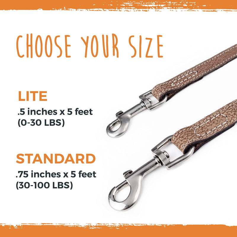 Mighty Paw Leather Dog Leash | 5 ft Leash Super Soft Distressed Real Genuine Leather- Premium Quality, Modern Stylish Lead. Perfect for Small, Medium and Large Pets Lite 1 - 30 lbs Light Brown - PawsPlanet Australia