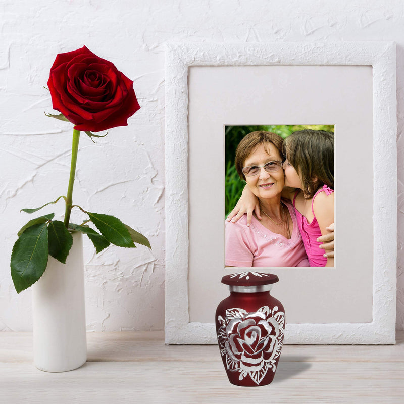 Small Keepsake Urn - Red Rose Mini Ashes Urn - Premium Box & Bag Included - Mini Cremation Funeral Urn for Ashes - Honour Your Loved One with Memorial Urn Red - Perfect for Adults & Infants - PawsPlanet Australia