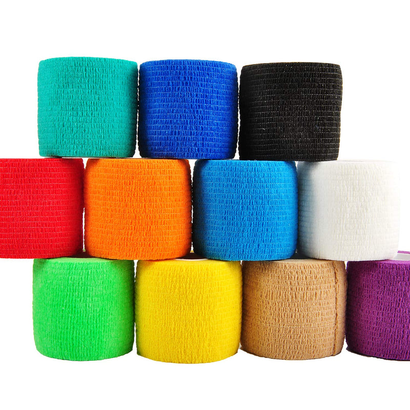 Berolle 12 Rolls 60 Yards Pet Vet Wrap Cohesive Bandages Self Adhesive Bandage Non-woven Elastic Sports Bandages for Wrist and Ankle Sprains Swelling - PawsPlanet Australia