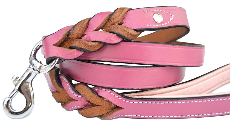 [Australia] - Soft Touch Collars - Luxury Handmade Braided Leather Dog Leash - The Capri Collection - 6 Feet x 3/4 inch Pink/Light Pink Handle 