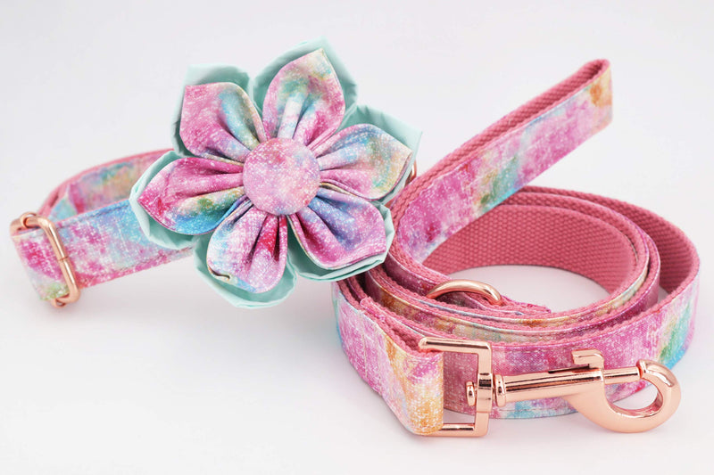 [Australia] - Free Sunday Cute Dog Collar, Girl Dog Collar with Purple Watercolor Design Adjustable with Rose Gold Slide Release Buckle, New Puppy Gifts L 