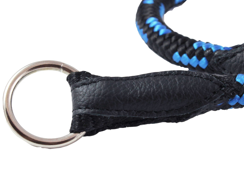 [Australia] - Dogs My Love Round Braided Rope Nylon Choke Dog Collar with Sliding Stopper 24" Long; 0.5" Diam (12mm) Blue/Black 