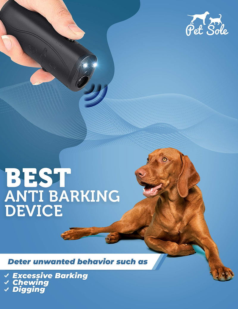 PETSOLE Anti Barking Device - Ultrasonic Dog Barking Deterrent & 2 in 1 Bark Control Whistle Tool, Pet Training Device, Handheld Trainer and Silencer, Stop Barking & Repellent Indoor - PawsPlanet Australia