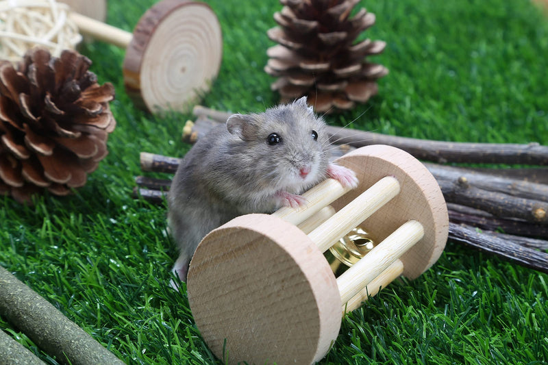 PD Hamster Chew Toys for Teeth, Natural Wood Dumbbells Exercise Bell Roller Molar Toys for Rabbit Bunny Chinchilla Guinea Pig Gerbils Groundhog Squirrels Style 1 - PawsPlanet Australia