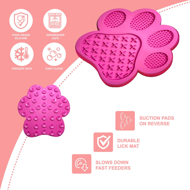 Lick Mat for Dogs - Pink - Large (18cm) - Multi-Section Dog Bowl - Food Safe - Suction Pads for Grooming Bathing - Dishwasher Safe - Use with Dog Peanut Butter, Liver , Yoghurt. Gravy - PawsPlanet Australia