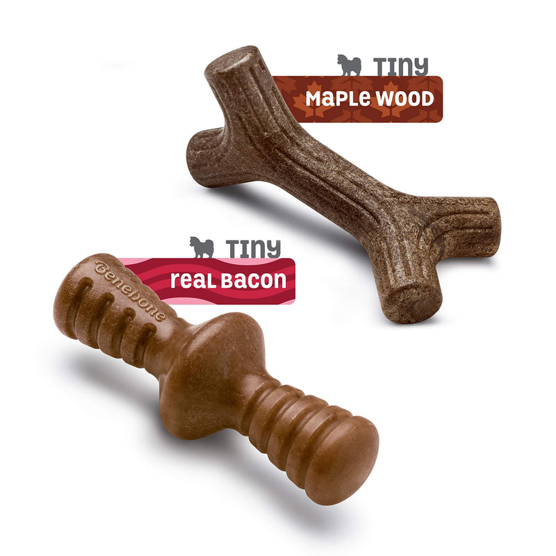 Benebone Tiny 2-Pack Durable Maplestick/Zaggler for Aggressive Chewers, Real Bacon, Made in the USA 2 Count (Pack of 1) - PawsPlanet Australia