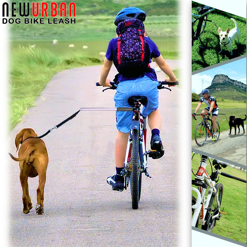 NEWURBAN - Dog Leash - Easy Installation Removal - Hands Free Dog Bike - Training Leash - for Training - Jogging - Cycling and Outdoor - Safe with Pets Steel and Black Handle - PawsPlanet Australia