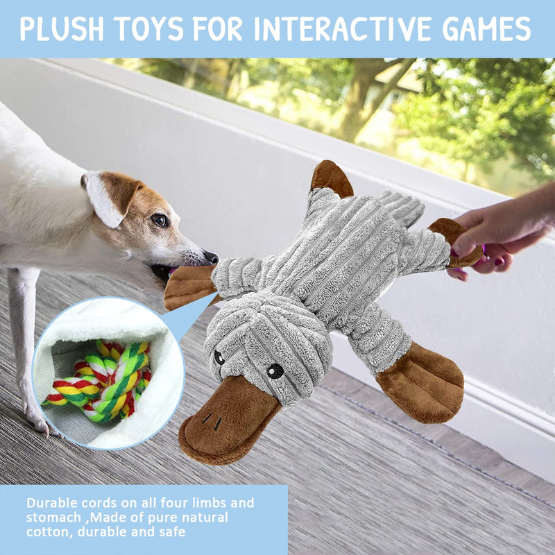 Dog toy dog toy, tug of war plush squeaky with crinkle paper and dog rope, robust dog chew toy for puppies, small, medium, large dogs platypus - PawsPlanet Australia