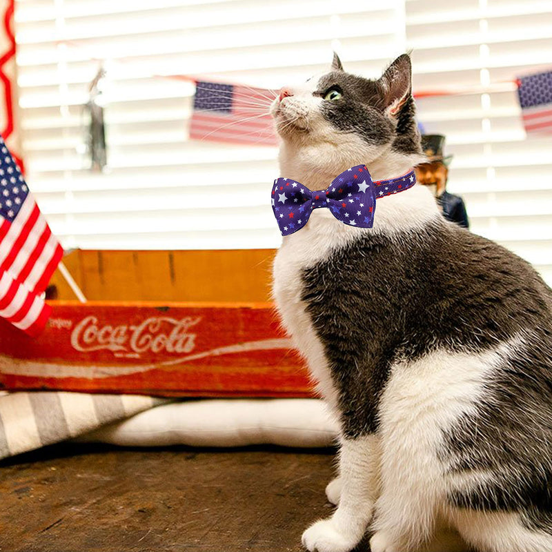 4th of July Cat Bow Tie Collar with Bell, Independence American Holiday Kitty Kitten Patriotic USA Flag Collars for Boys Girls Male Female Cats Pattern 1 - PawsPlanet Australia