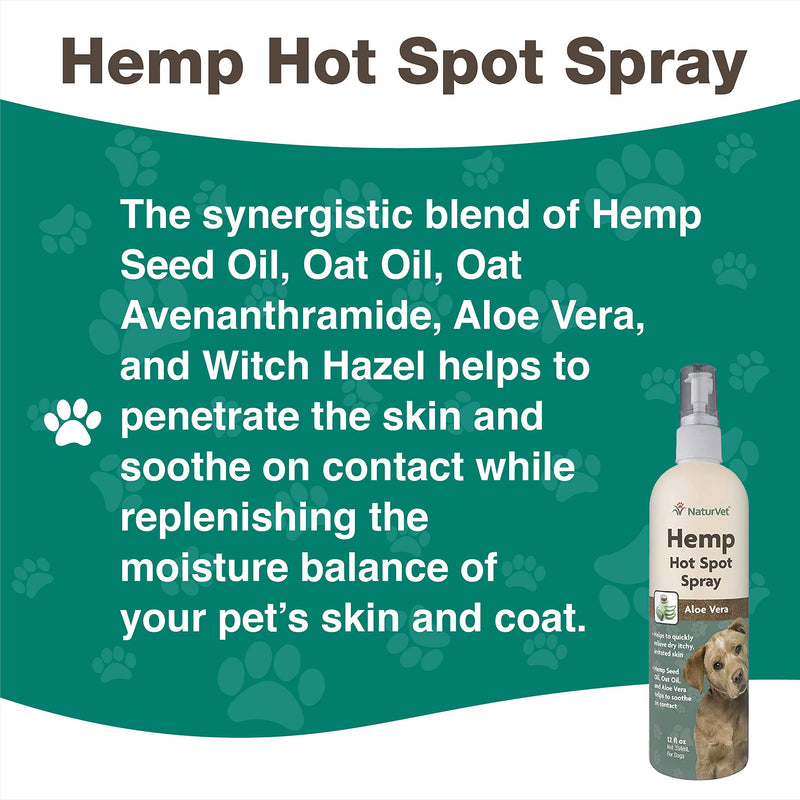 NaturVet Hemp Hot Spot Spray with Aloe Vera for Dogs, 12 oz Liquid, Made in The USA - PawsPlanet Australia