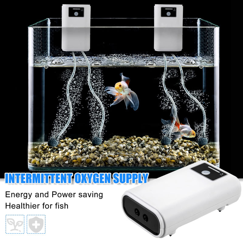 APEXCORE Aquarium Air Pump, Fish Tank Oxygen Pump Intelligent Control and Noise Reduction Dual Outlet Air Pump with Accessories StonesTubes,Check Valves for Max 100 Gallon Tank white - PawsPlanet Australia