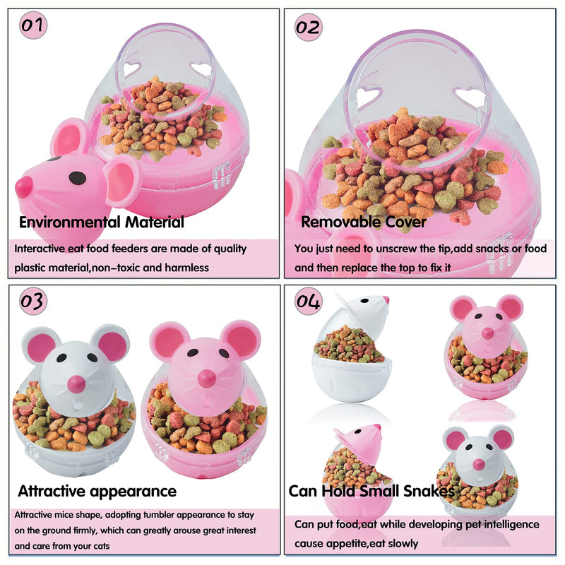 GEKUPEM 4 Pcs Cat Food Dispenser Cat Treat Toy Feeder Toy for Interactive IQ Treat Training Mouse shape Tumbler ( Pink White) - PawsPlanet Australia