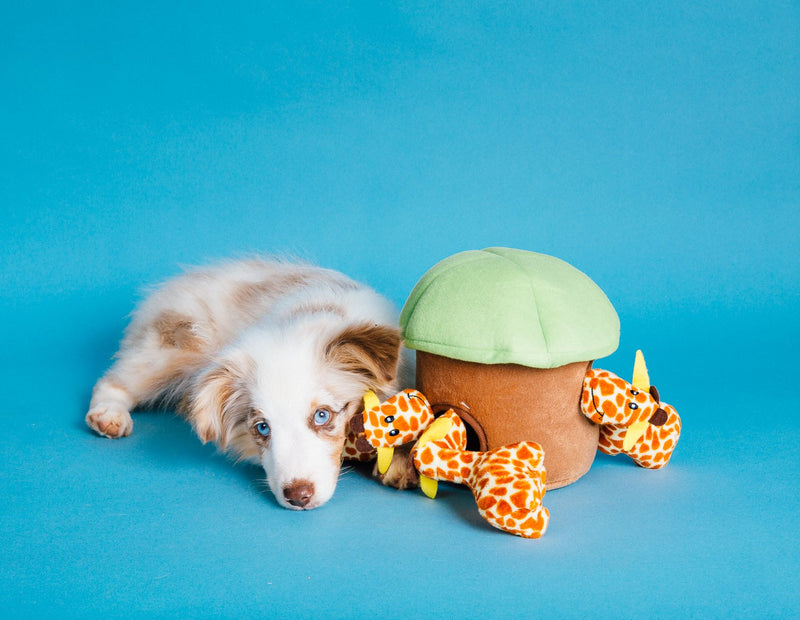 ZippyPaws Zoo Friends Burrow Interactive Dog Toys - Hide and Seek Dog Toys and Puppy Toys, Colorful Squeaky Dog Toys, and Plush Dog Puzzles Giraffe Lodge - PawsPlanet Australia