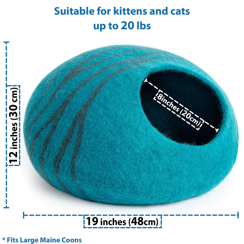 MEOWFIA Premium Cat Bed Cave (Large) - Eco Friendly 100% Merino Wool Beds for Cats and Kittens Aquamarine - PawsPlanet Australia