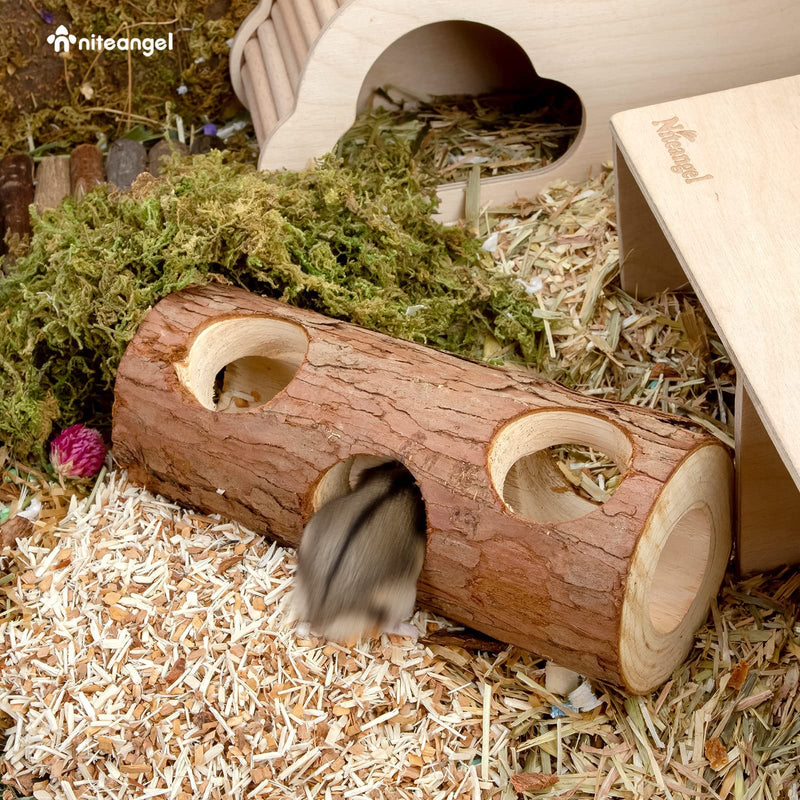 Niteangel Natural Wooden Hamster Mouse Tunnel Tube Toy Forest Hollow Tree Trunk - PawsPlanet Australia