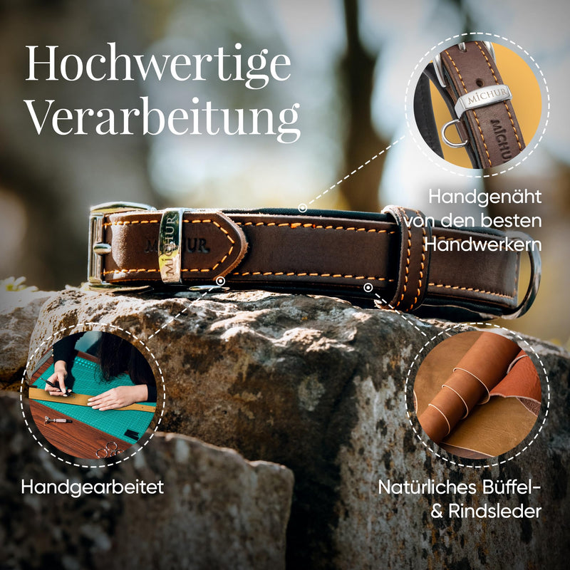 Michur Minimo dog collar leather, leather collar dog, collar, brown, leather, available in different sizes, neck circumference 24-30cm - PawsPlanet Australia