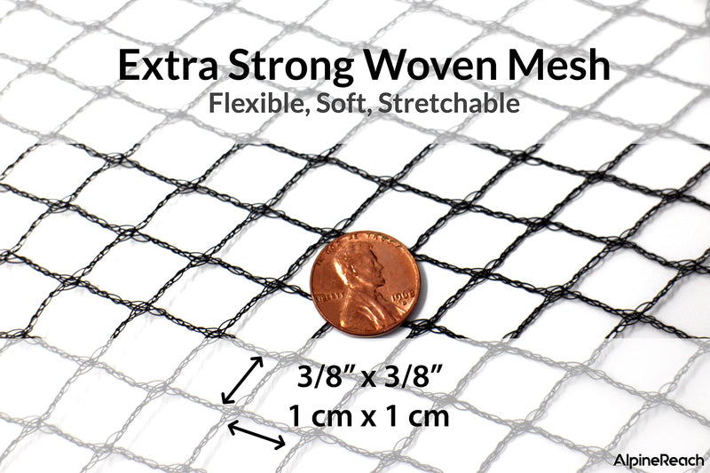 AlpineReach Koi Pond Netting Kit 4.5m x 4.5m Black Heavy Duty Woven Fine Mesh Net Cover for Leaves - Protects Koi Fish from Blue Heron Birds Cats Predators UV Protection - Reusable & Stakes Included 4.5x4.5m - PawsPlanet Australia