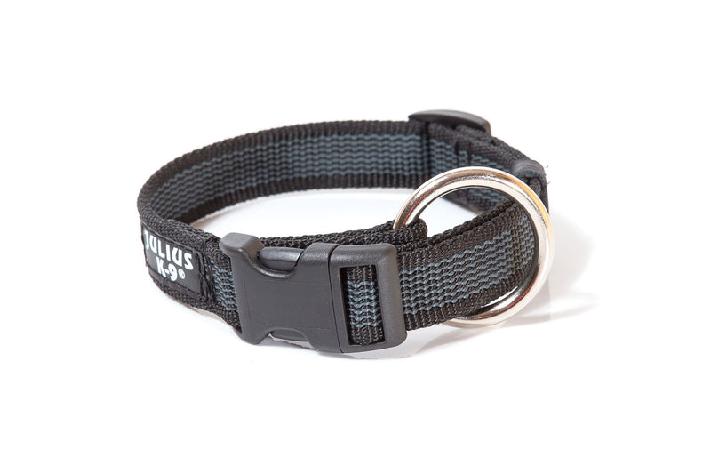 Julius-K9 Color and Gray Collar, 25 mm (39-65 cm), Black-Gray & 216GM-S1 Color and Gray Super-Grip Leash with Handle, 20 mm x 1 m, Black-Gray - PawsPlanet Australia
