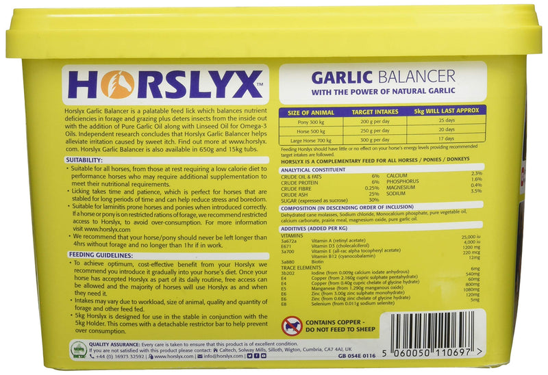 Horslyx Tub Garlic Supplements for Horses, 5 kg 5 kg (Pack of 1) - PawsPlanet Australia