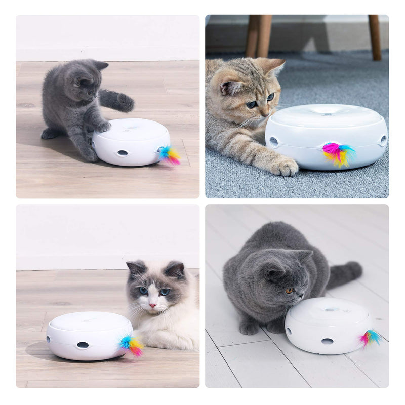 Pettom Interactive cat toy, electric cat toy, smart self-occupation cat toy intelligence with 2 replacement feather toys, including 4 x AA batteries - PawsPlanet Australia