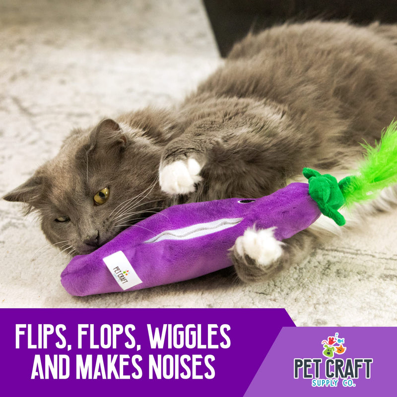 Pet Craft Supply Flipper Flopper Interactive Electric Realistic Flopping Wiggling Moving Fish Potent Catnip and Silvervine Cat Toys Poppin' Eggplant - PawsPlanet Australia