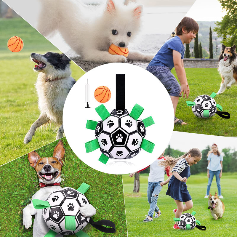 MYPIN Dog Soccer Ball with Grab Tabs, Interactive Dog Toys for Tug of War, Dog Tug Toy, Dog Water Toy, Durable Dog Balls for Small & Medium Dogs PET0148 - PawsPlanet Australia