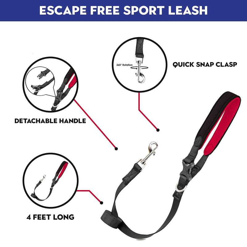Gooby Dog Leash - 4 FT - Escape Free Sport Leash Padded Detachable Handle and Bolt Snap Clasp - Perfect on The Go Dog Leashes for Small Dogs, Medium, and Large Dogs for Indoor and Outdoor Use 4 Feet Black - PawsPlanet Australia