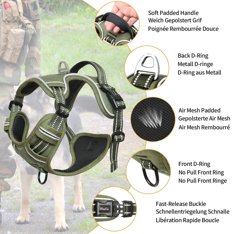 HEELE Dog Harness, Dog Harness Puppy Adjustable Harness Dog Chest Harness Reflective Breathable Dog Harness for Small Medium Dogs, Army Green, XS MC Army Green - PawsPlanet Australia