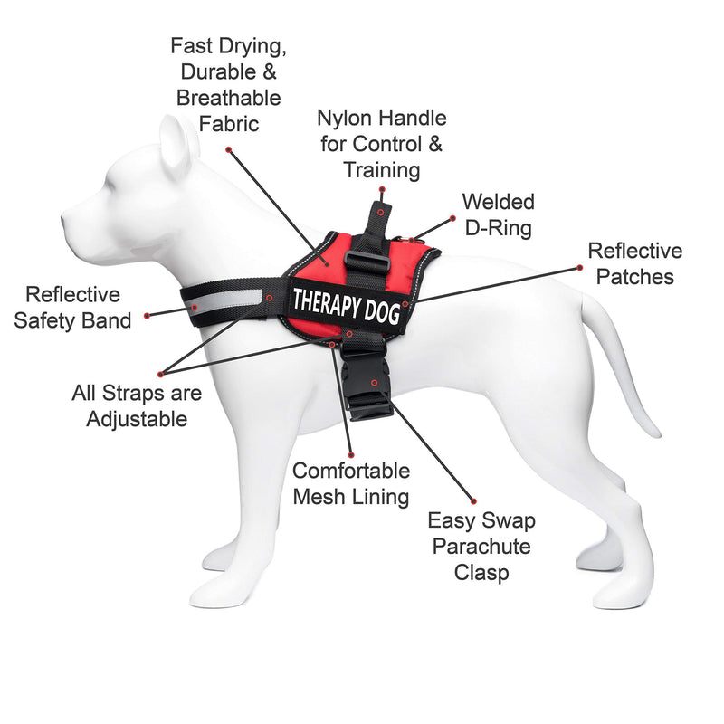 [Australia] - Industrial Puppy Therapy Dog Harness with Hook and Loop Straps and Handle - Harnesses in 7 Sizes from XXS to XXL - Therapy Dog in Training Vest Features Reflective Therapy Dog Patch XXL, Fits Girth 33-43" Red 