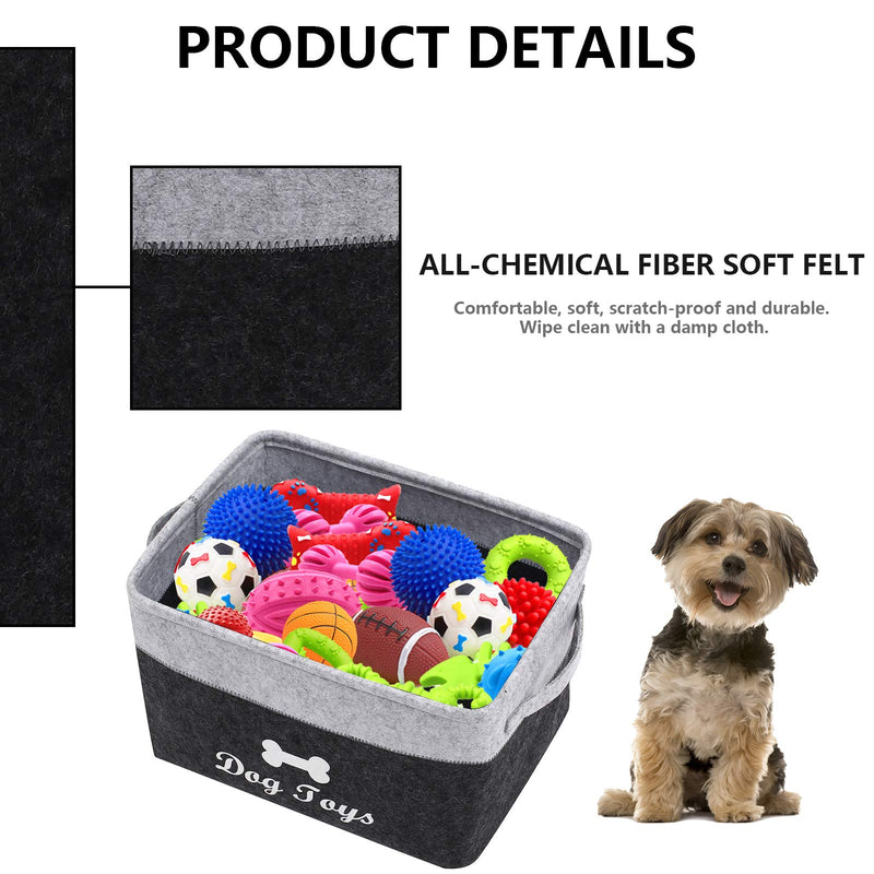 Geyecete Dog Toys Box Storage Bins Basket-Pet Toy and Accessory Storage Bin,Foldable felt Organizer Storage Basket for Pet Toys,Blankets-Dark Gray/light gray Dark Gray/Light Gray - PawsPlanet Australia