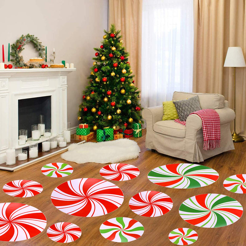 36 Pieces Peppermint Floor Decals Stickers Self-Adhesive Design Christmas Candy Stickers for Christmas Candy Party Decorations - PawsPlanet Australia
