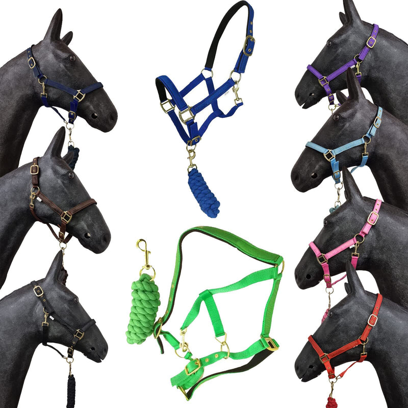 Horse Padded Headcollar Lead Rope - Comfortable Stylish Horse Printed Halter with Detachable Leadrope - Stable Yard Equipment for Pony Cob Full and Shetland Cob Plain Black - PawsPlanet Australia