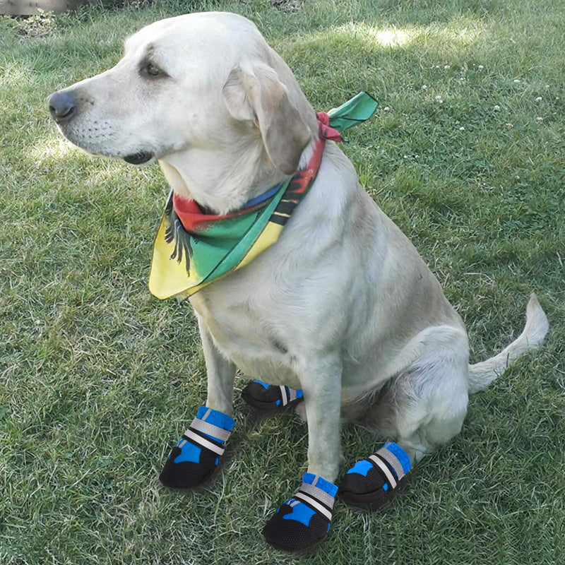 PetSeason Waterproof Dog Boots Outdoor Dog Shoes,Dog Paw Protector with Reflective Strip, Anti-Slip Sole Adjustable Pet Booties for Medium to Large Dogs (4Pcs) M:2.16''x2.36''(W*L) Blue - PawsPlanet Australia